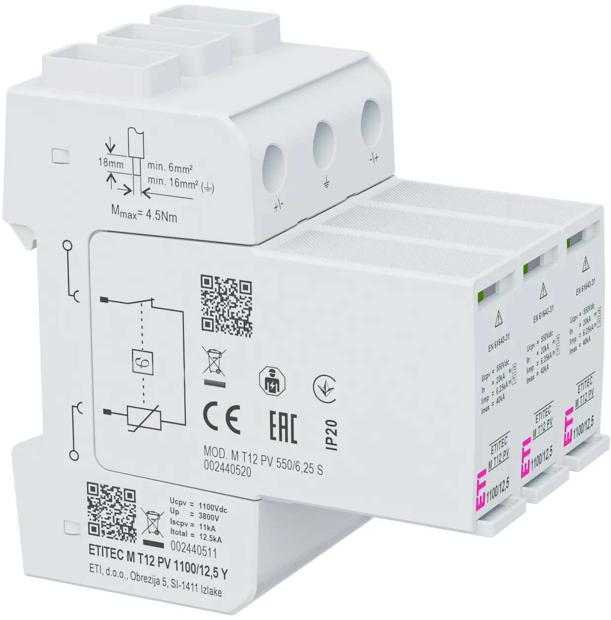 Prenapetostni odvodnik ETITEC M T12 PV 1100/12,5 Y 002440511