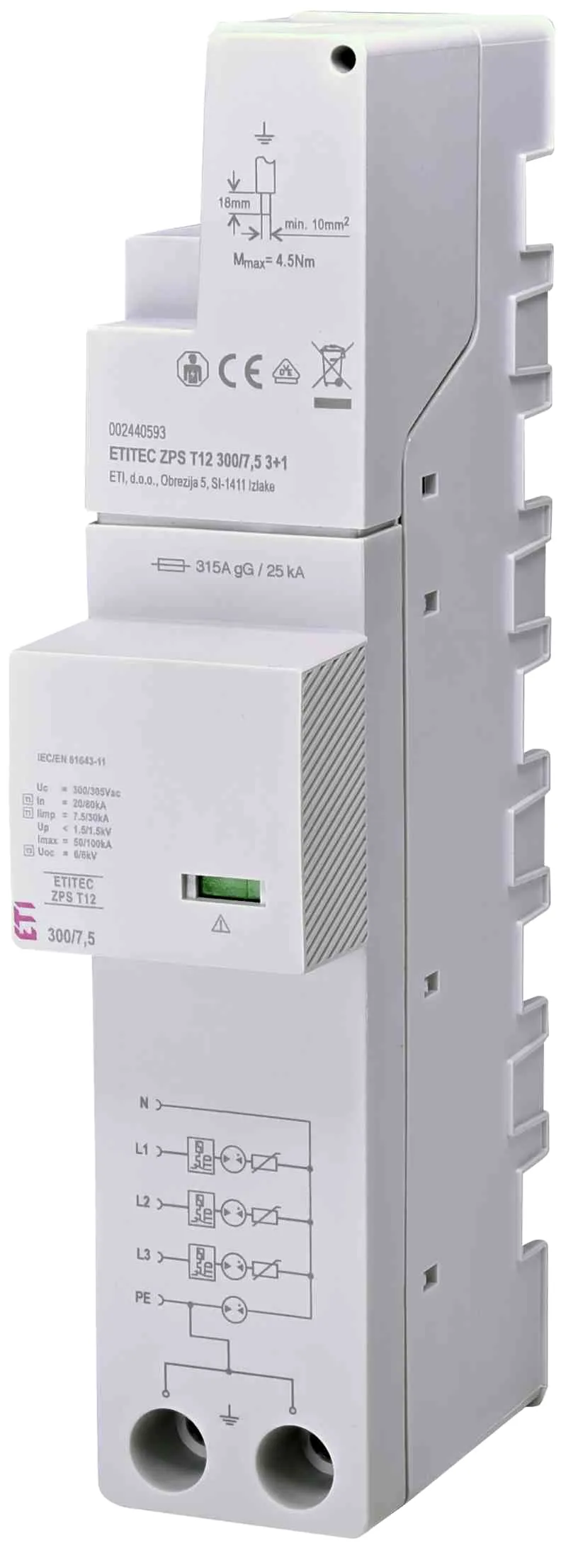 Prenapetostni odvodnik ETITEC ZPS T12 300/7,5 3+1 002440593