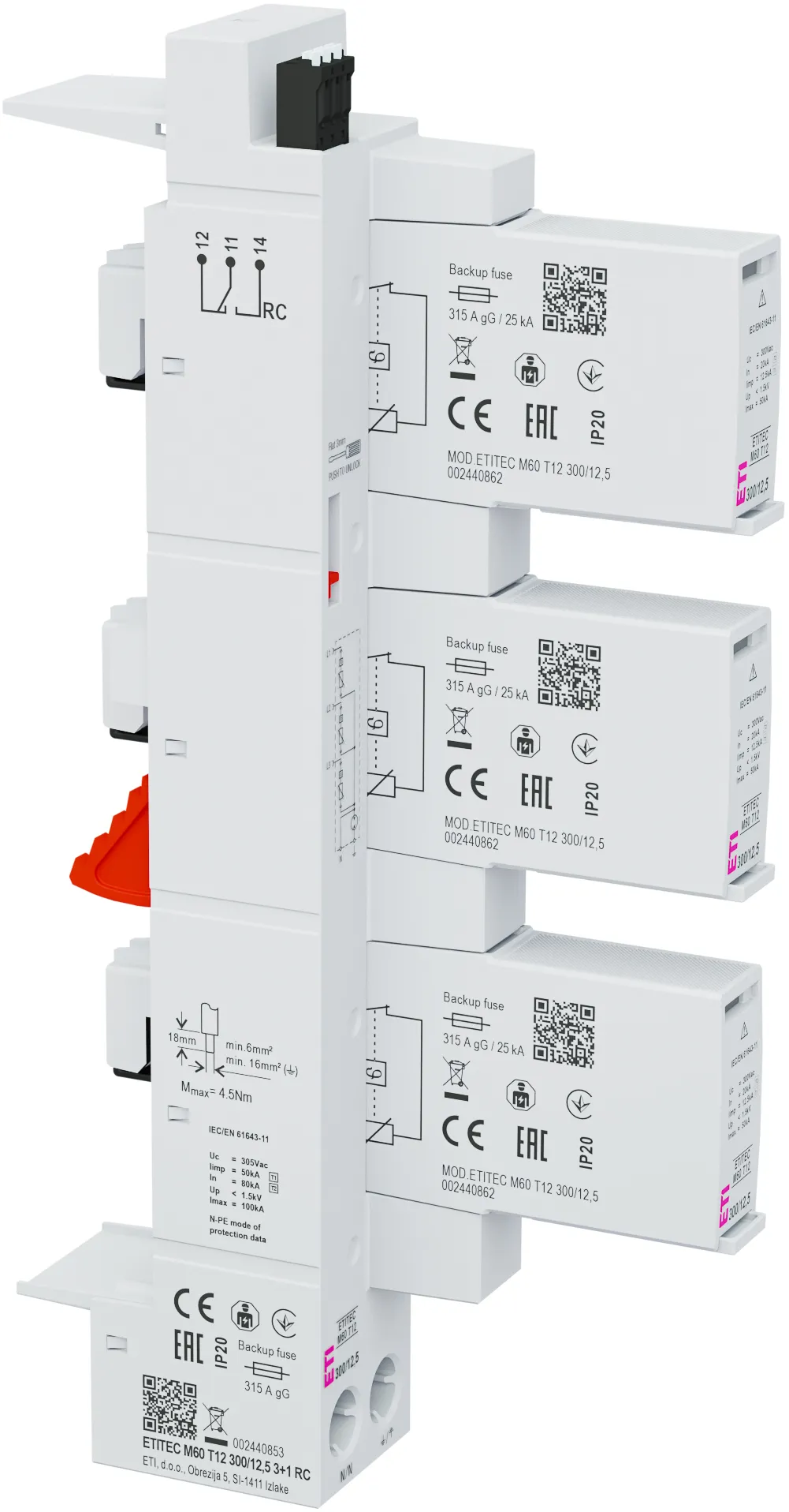 Prenapetostni odvodnik ETITEC M60 T12 300/12,5 3+1 RC 002440853