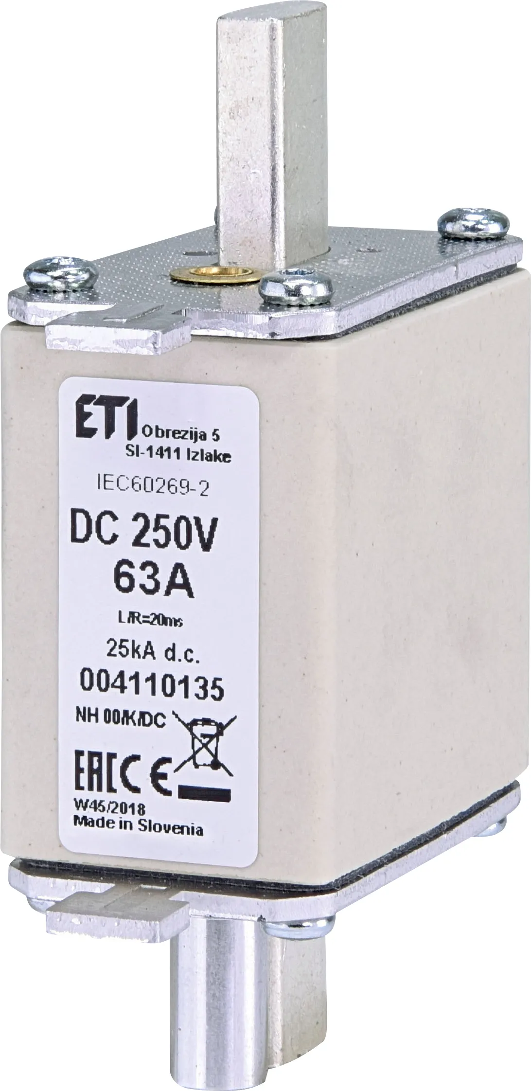 Talilni vložek NH00/K 63A/250V DC 004110135