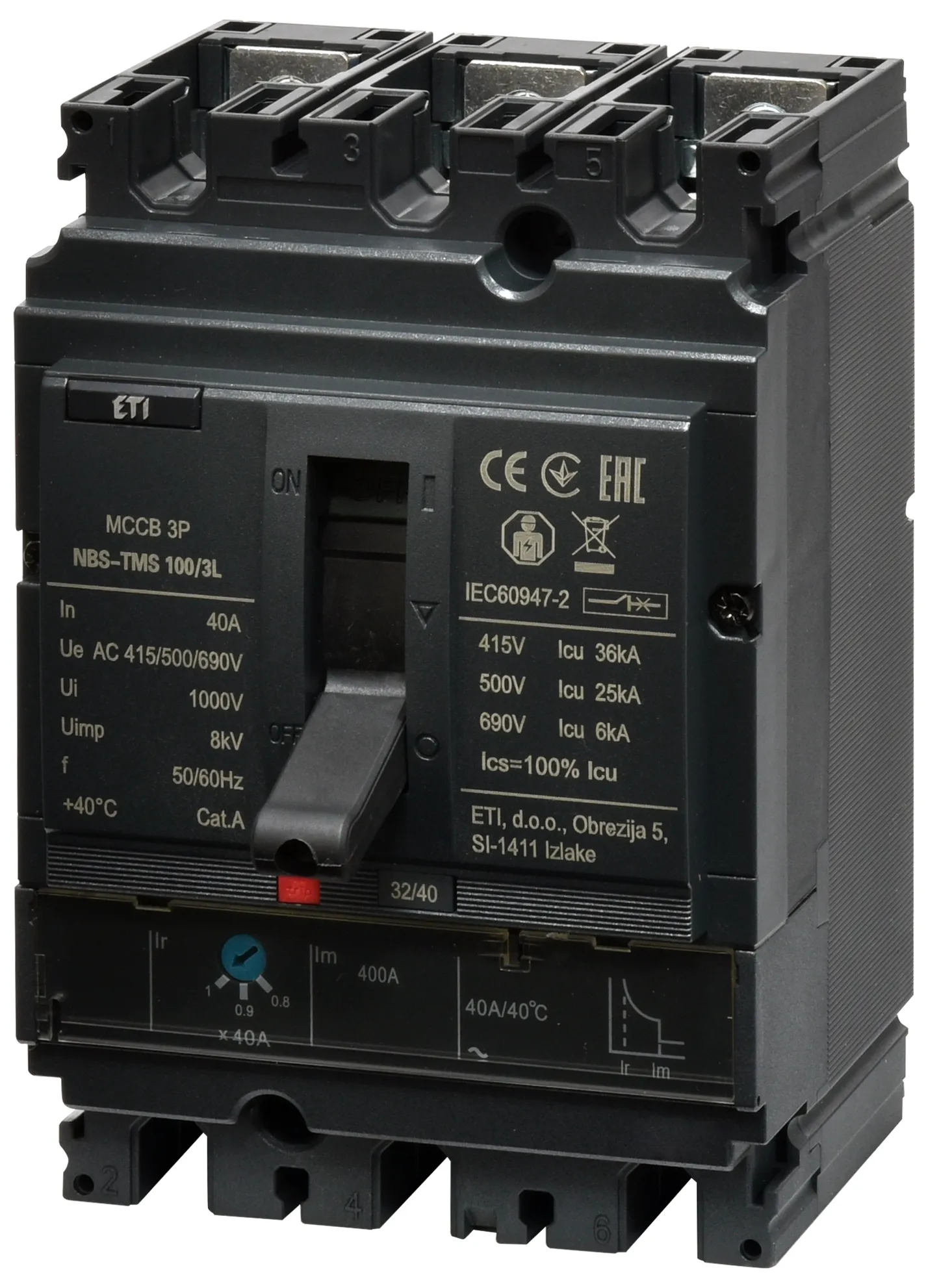 Kompaktni odklopnik NBS-TMS 100/3L  40A 3P 004673003