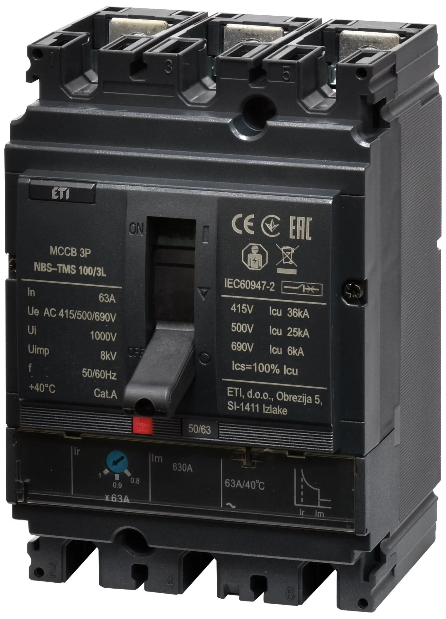 Kompaktni odklopnik NBS-TMS 100/3L  63A 3P 004673005