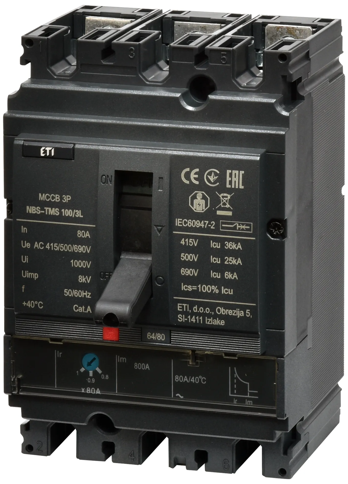 Kompaktni odklopnik NBS-TMS 100/3L  80A 3P 004673006